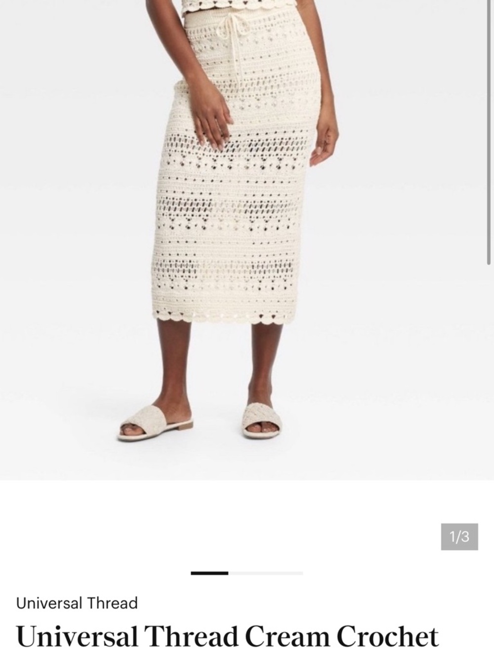 Universal Thread Cream Crochet Midi Skirt with Drawstring Waist